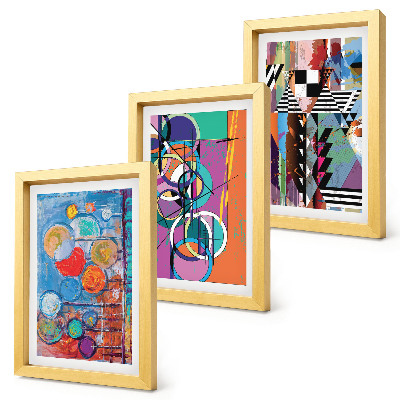 Triptych v ráme Farebné abstrakcie s kruhmi a geometrickými vzormi