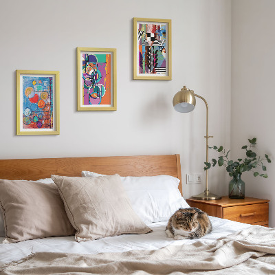 Triptych v ráme Farebné abstrakcie s kruhmi a geometrickými vzormi