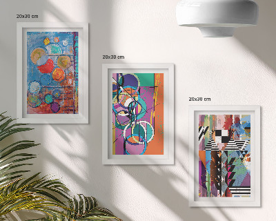Triptych v ráme Farebné abstrakcie s kruhmi a geometrickými vzormi