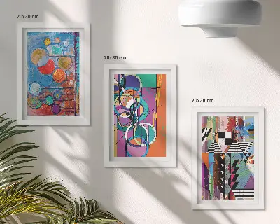 Farebné abstrakcie s kruhmi a geometrickými vzormi triptych v ráme