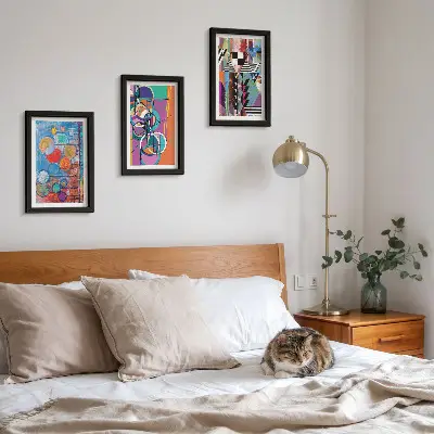 Farebné abstrakcie s kruhmi a geometrickými vzormi triptych v ráme