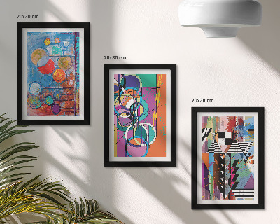 Triptych v ráme Farebné abstrakcie s kruhmi a geometrickými vzormi