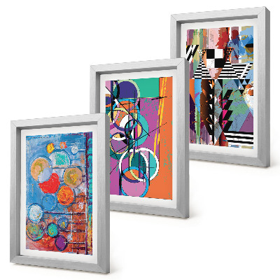 Triptych v ráme Farebné abstrakcie s kruhmi a geometrickými vzormi