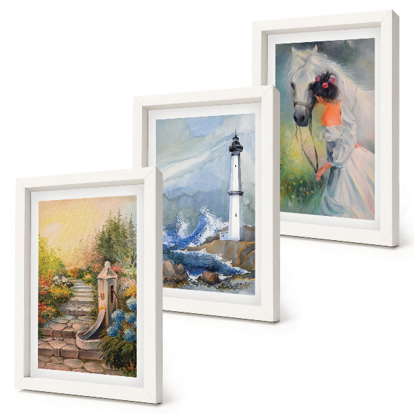 Triptych v ráme Prírodné scenérie, maják a dievča s koňom