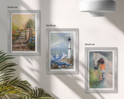 Triptych v ráme Prírodné scenérie, maják a dievča s koňom