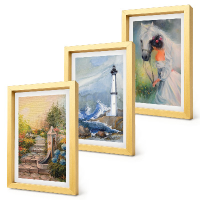 Triptych v ráme Prírodné scenérie, maják a dievča s koňom
