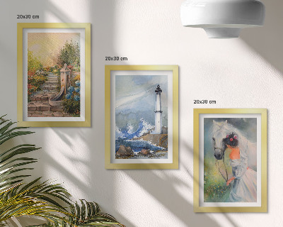 Triptych v ráme Prírodné scenérie, maják a dievča s koňom