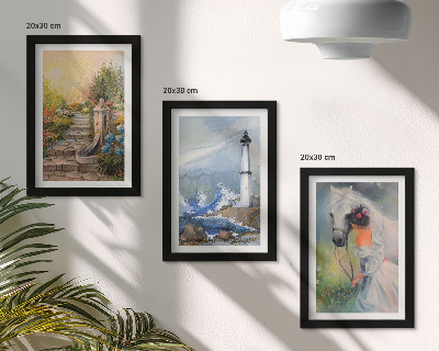 Triptych v ráme Prírodné scenérie, maják a dievča s koňom