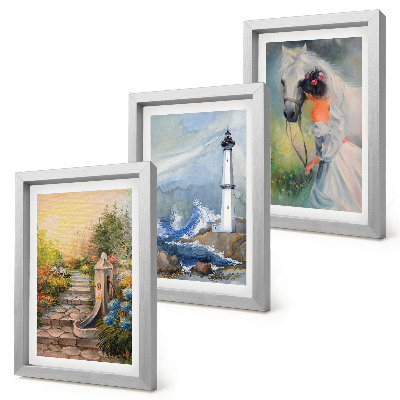 Triptych v ráme Prírodné scenérie, maják a dievča s koňom