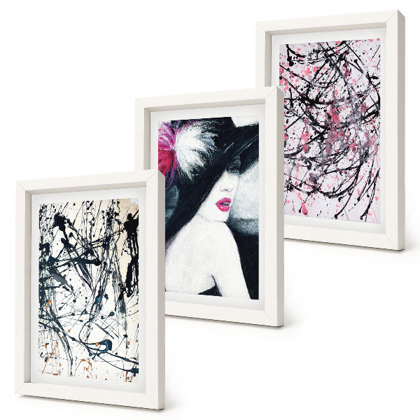 Triptych v ráme Abstraktné vzory farieb žena v klobúku