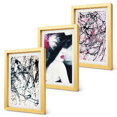 Triptych v ráme Abstraktné vzory farieb žena v klobúku