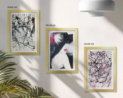 Abstraktné farebné vzory žena v klobúku triptych v ráme