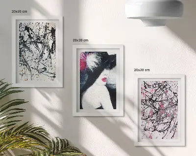 Abstraktné farebné vzory žena v klobúku triptych v ráme