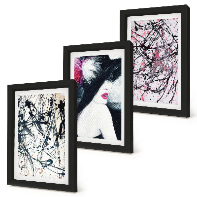 Triptych v ráme Abstraktné vzory farieb žena v klobúku