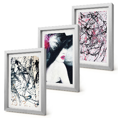 Triptych v ráme Abstraktné vzory farieb žena v klobúku