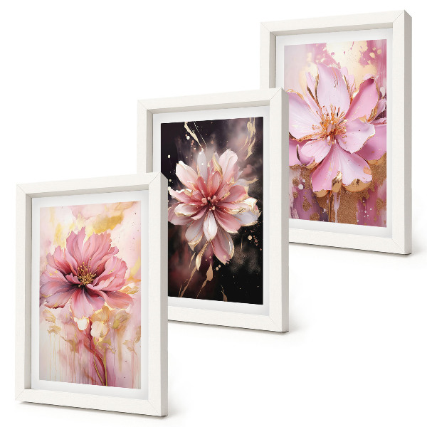 Triptych v ráme Kvetinové kompozície v odtieňoch ružovej a bielej