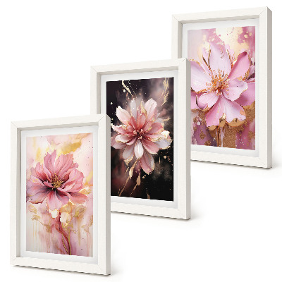 Triptych v ráme Kvetinové kompozície v odtieňoch ružovej a bielej