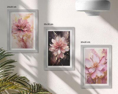 Triptych v ráme Kvetinové kompozície v odtieňoch ružovej a bielej