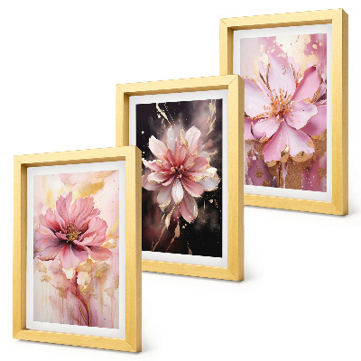 Triptych v ráme Kvetinové kompozície v odtieňoch ružovej a bielej