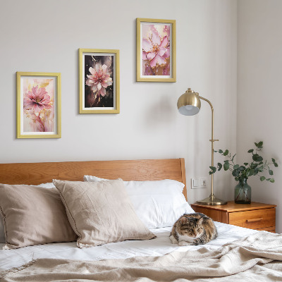 Triptych v ráme Kvetinové kompozície v odtieňoch ružovej a bielej
