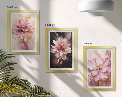 Triptych v ráme Kvetinové kompozície v odtieňoch ružovej a bielej
