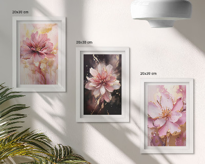 Triptych v ráme Kvetinové kompozície v odtieňoch ružovej a bielej
