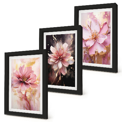 Triptych v ráme Kvetinové kompozície v odtieňoch ružovej a bielej
