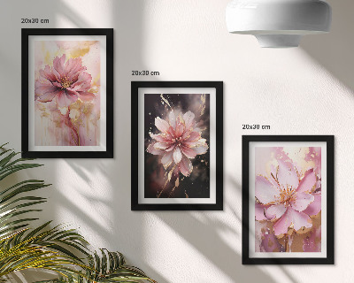 Triptych v ráme Kvetinové kompozície v odtieňoch ružovej a bielej