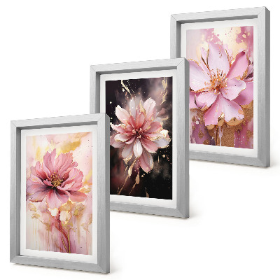 Triptych v ráme Kvetinové kompozície v odtieňoch ružovej a bielej