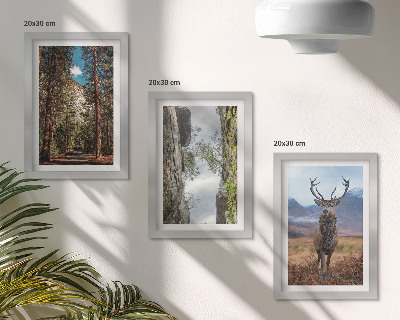 Triptych v ráme Cesta v lese, hory a jelene v prírode