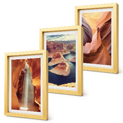 Triptych v ráme Vodopád v rokline skalné útvary v kaňone