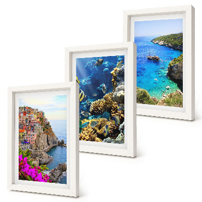 Triptych v ráme Výhľady na more s farebnými domami a koralovým útesom