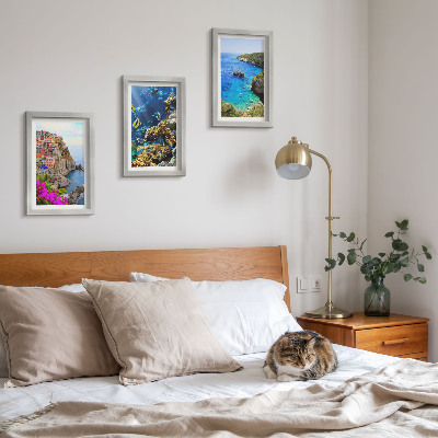 Triptych v ráme Výhľady na more s farebnými domami a koralovým útesom