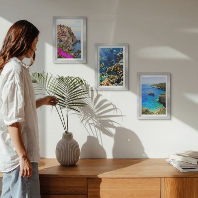 Triptych v ráme Výhľady na more s farebnými domami a koralovým útesom