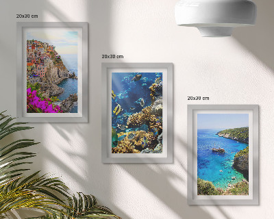 Triptych v ráme Výhľady na more s farebnými domami a koralovým útesom