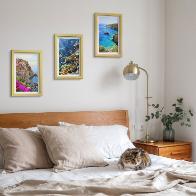 Triptych v ráme Výhľady na more s farebnými domami a koralovým útesom
