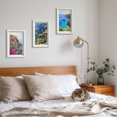 Triptych v ráme Výhľady na more s farebnými domami a koralovým útesom