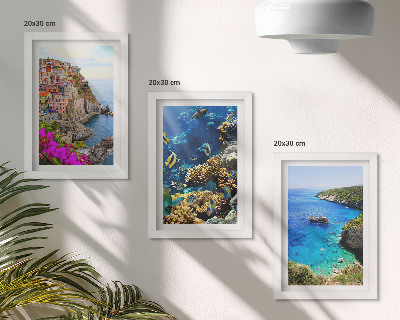 Triptych v ráme Výhľady na more s farebnými domami a koralovým útesom