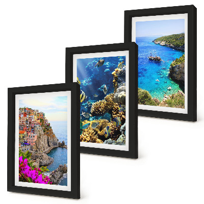 Triptych v ráme Výhľady na more s farebnými domami a koralovým útesom