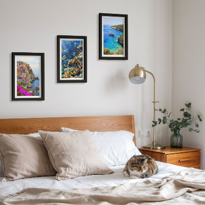 Triptych v ráme Výhľady na more s farebnými domami a koralovým útesom