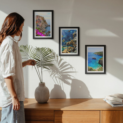 Triptych v ráme Výhľady na more s farebnými domami a koralovým útesom