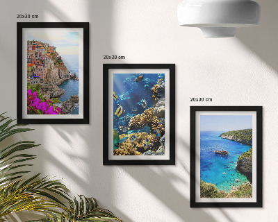 Triptych v ráme Výhľady na more s farebnými domami a koralovým útesom