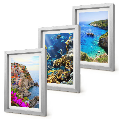 Triptych v ráme Výhľady na more s farebnými domami a koralovým útesom