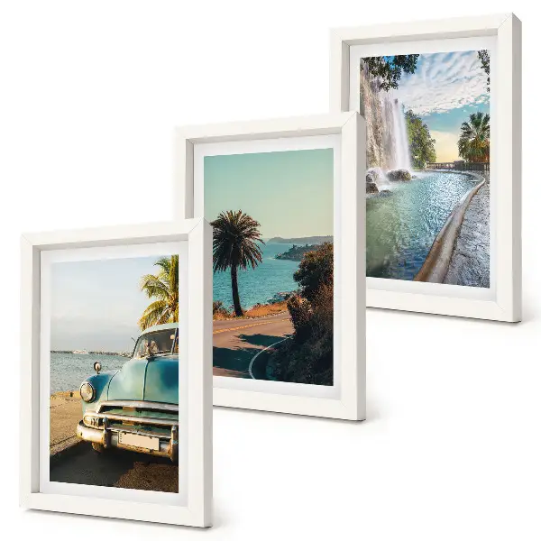 Triptych Prázdninové krajiny s palmami a vodopádom v ráme