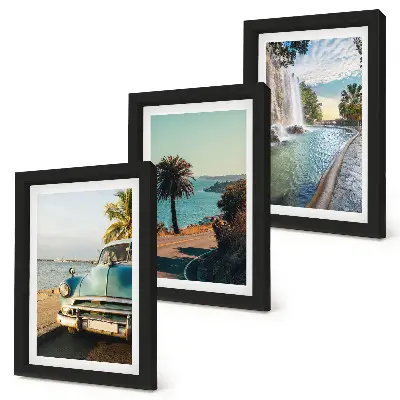 Triptych Prázdninové krajiny s palmami a vodopádom v ráme