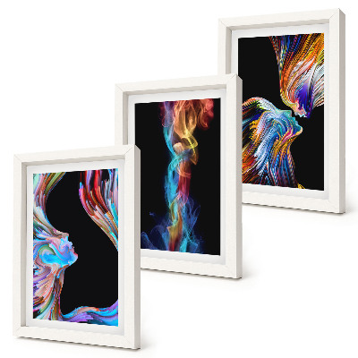 Triptych v ráme Farebné abstrakcie s tvárami a dynamickými tvarmi
