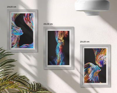 Triptych v ráme Farebné abstrakcie s tvárami a dynamickými tvarmi