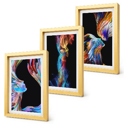 Triptych v ráme Farebné abstrakcie s tvárami a dynamickými tvarmi