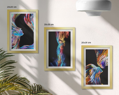 Triptych v ráme Farebné abstrakcie s tvárami a dynamickými tvarmi