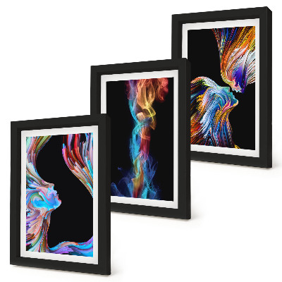 Triptych v ráme Farebné abstrakcie s tvárami a dynamickými tvarmi